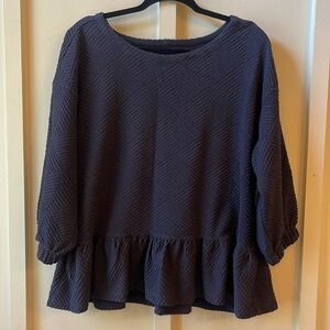 Anthropologie Maeve Navy Textured Peplum Hem Top